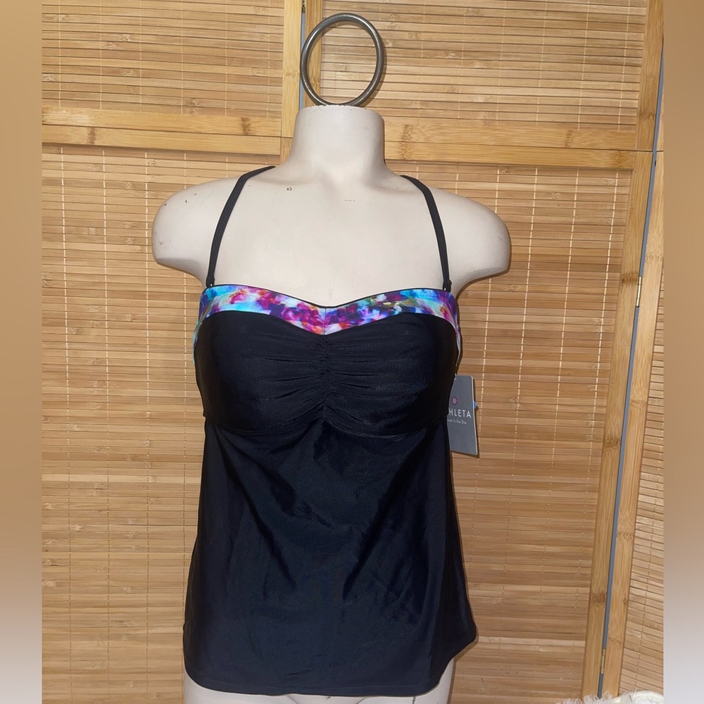 Athleta Floral Fade Bandeau Tankini in Black NWT SZ 36 B/C swim top swimsuit